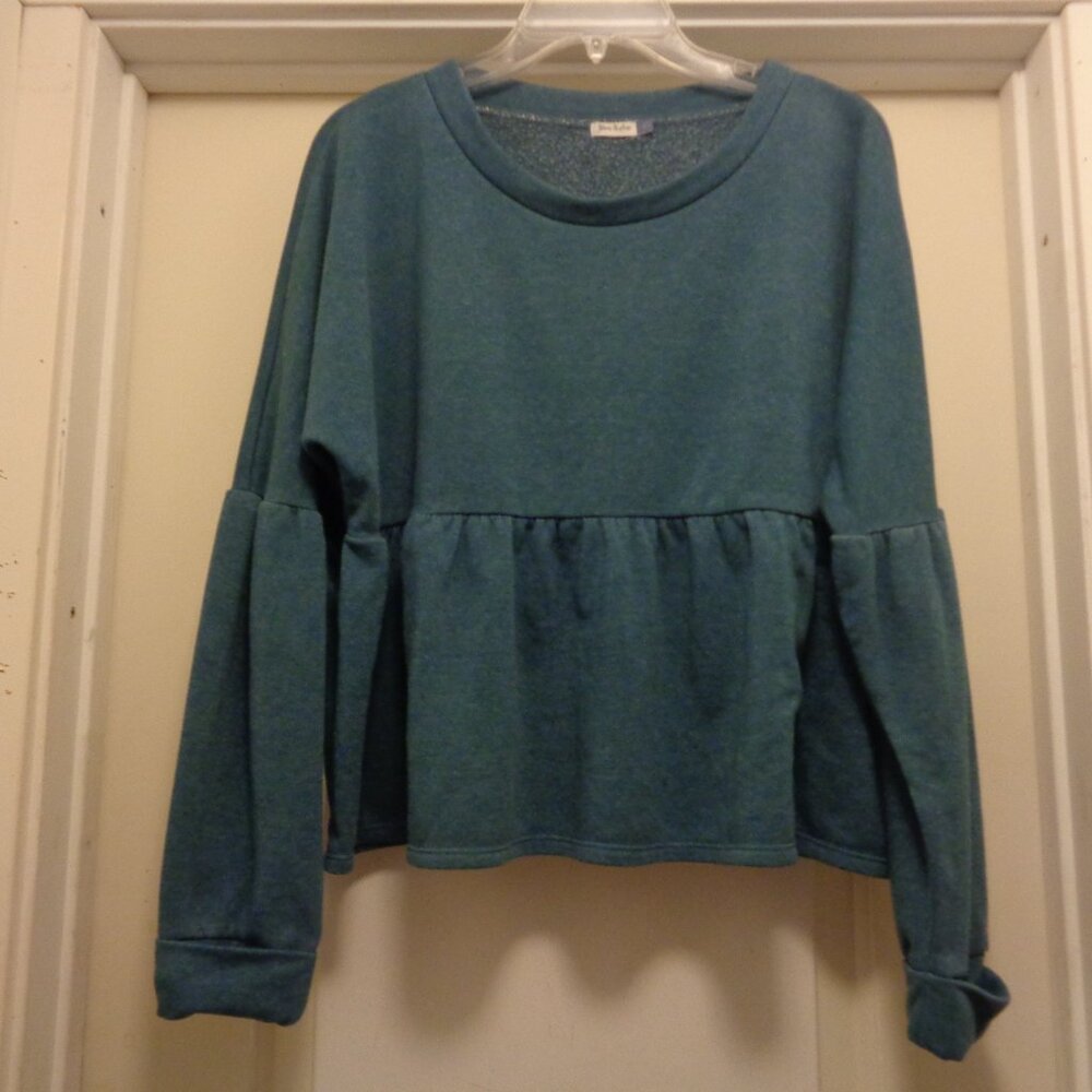 SWEETIEPIE PRETTY GIRL DARK CORNFLOWER BLUE RUFFLED SWEATSHIRT FEMININE TOP PL
